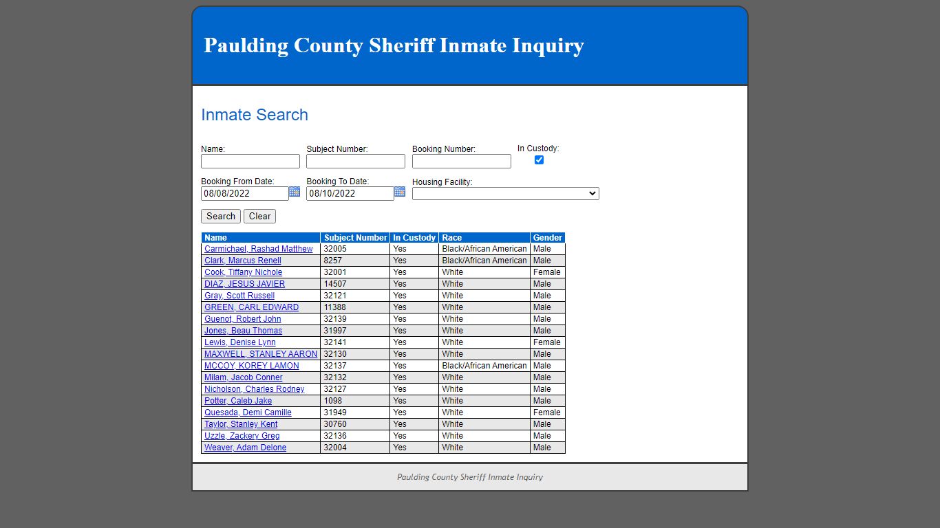 Inmate Search - inmate.paulding.gov:9443