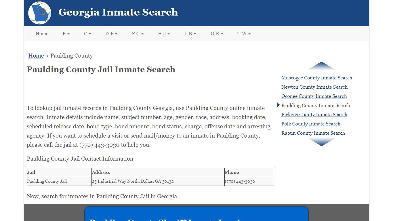 Paulding County Jail Inmate Search